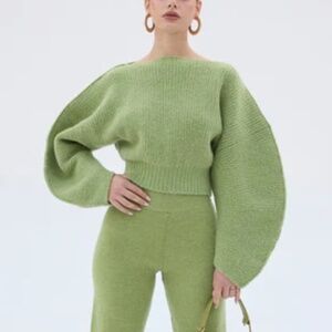 NWT Cult Gaia Ella Rib-Knit Sweater Palm size Small Wool and Alpaca